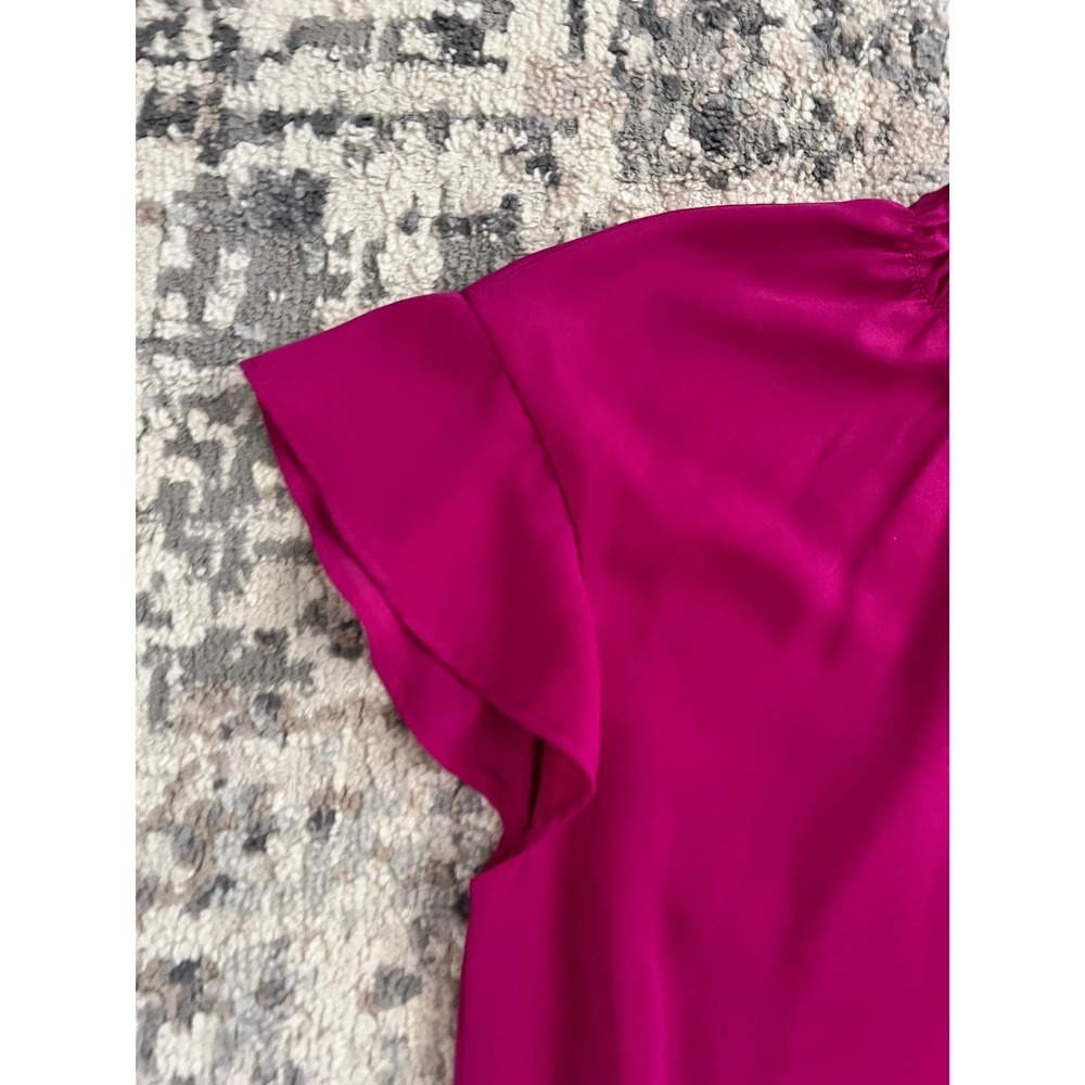 Express Magenta‎ Pink Smocked Ruffle Neck Flutter Sleeve Blouse Small - Picture 2 of 7